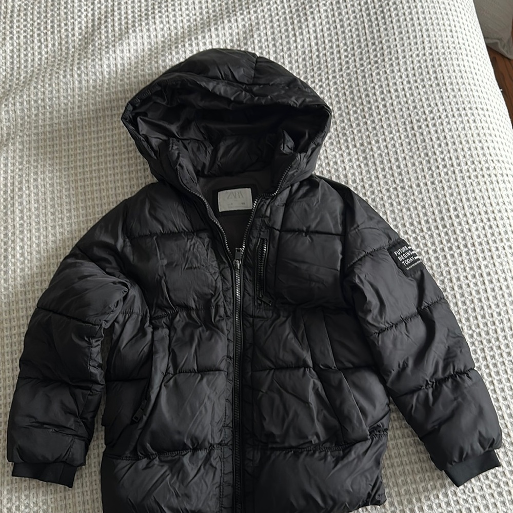 Zara Boys Black Puffer Jacket with Hood